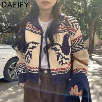 DAFIFY Женская мода повседневная осень-зима с геометрическим принтом, длинный рукав, круглый вырез, свитера One Size