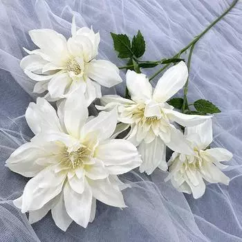 Dahlia Artificial Flower Wedding Hotel Restaurant Decoration Desktop Ornament White