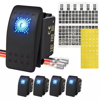 DaierTek 5PCS морской лодочный тумблер 12 В светодиодный водонепроницаемый тумблер 12 В для UTV SPST 3-контактный ВКЛ/ВЫКЛ с наклейкой