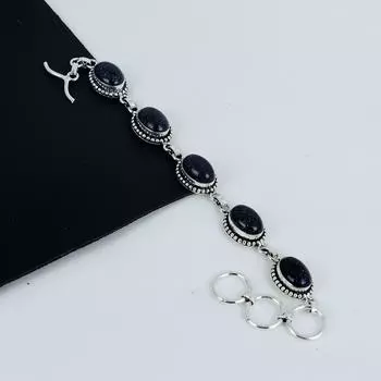 Dainty Blue Sunstone Gemstone Handmade 925 Sterling Silver Bracelet, Blue Sunstone Bracelet For Wife , Unisex Bracelet Birthday Gift For Her 8 синий