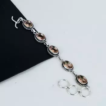 Dainty Morganite Gemstone Handmade 925 Sterling Silver Jewelry Bracelet, Morganite Bracelet For Wife , Unisex Bracelet Birthday Gift 8 жёлтый
