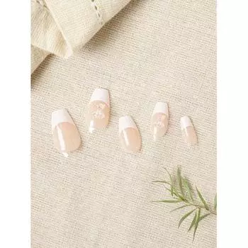 Daiso Too Cool For School Real Wear Nail Tips Coffin Bear Blanc