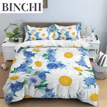 Daisy Printed Duvet Cover Floral Pattern Bedding Set For Girls King Queen Size Quilt Cover For Girls Women Bedroom Decoration EU single(135x200cm)