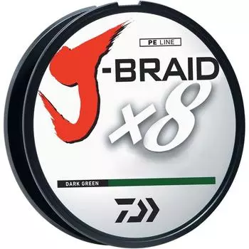 Daiwa J Braid 300M, 8-прядная круглая плетеная леска, 8 фунтов, темно-зеленая
