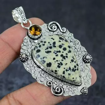 Dalmation Jasper Gemstone Handmade 925 Sterling Silver Pendant 2.84 S1J25