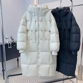 Danmo Down Cotton-Padded Coat Women Long Winter Over-The-Knee Parkas Hooded Overwear Fashion warm Cotton Padded Jacket Female XXL белый