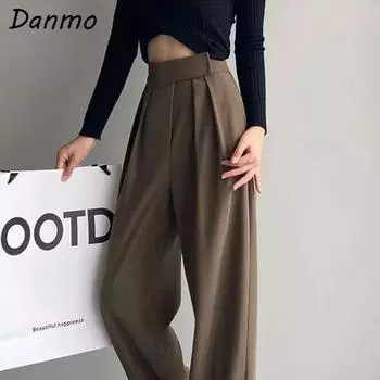Danmo широкие женские классические брюки для костюма винтажные офисные палаццо элегантные повседневные брюки женские брюки с высокой посадкой