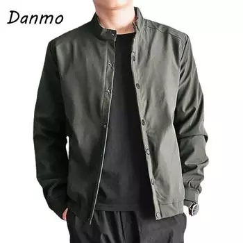 Danmo весна осень мужская куртка однобортный мужской пальто модная мужская ветровка однотонная большой размер 8XL 8XL чёрный