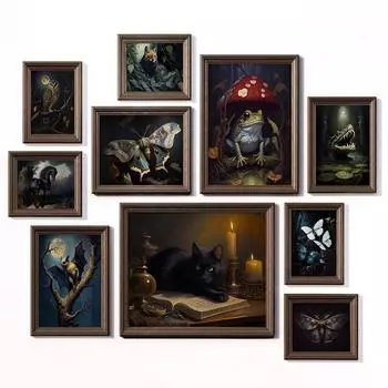 Dark Academia Art Ворон Летучая мышь Лягушка Бабочка Плакат Печать Для Гостиной Домашний Декор Готические Животные Холст Картина Настенное Искусство 21*30cm No Frame