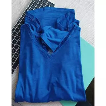 Dark Blue Plus Size V Neck Long Sleeves T-Shirt Chubby Girl Women s Clothing Minimalist Easiest for Match Bottoming Shirt Tops Slim Looking Special Royal Blue XL