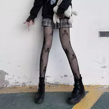 Dark Skull Mesh Black Fishnet Romper: Sexy, Trendy, Slim, Hollow Design One Size чёрный
