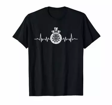 Футболка с надписью «Darts Player Heartbeat Design» в подарок чёрный