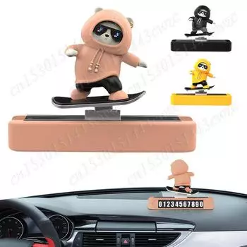 Dashboard Car Ornaments Magnetic Parking Number Plate Skateboard Bear Creative Moving Bear Cute Scooter Center Console Ornament розовый