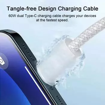 Кабель для передачи данных с двумя быстрыми интерфейсами Type-C, дизайн без спутывания и смарт-чипом, высокоскоростная передача данных 100cm