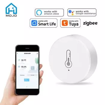 Датчик температуры и влажности Tuya ZigBee Mini, датчик влажности в помещении, работает с голосовым управлением через приложение Alexa Google Home белый