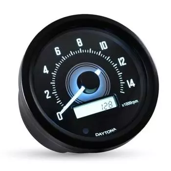 Daytona VELONA Motorcycle Electric Tachometer Voltmeter Black Body/White LED 60 15000rpm Display 44204