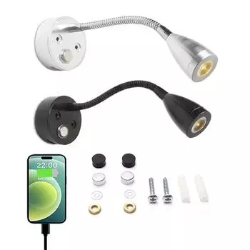 DC12V 24V RV Boat LED Reading Light 3000K 4000K Dimmable Gooseneck Wall Lamp для грузовиков, автодомов, яхт с 2A USB-портом для зарядки