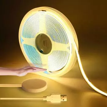 DC5V USB COB Светодиодная лента 1 м/2 м/3 м/4 м/5 м с регулируемой яркостью полосы COB с сенсорным и ручным диммерным переключателем для освещения кабинета в спальне 1m белый