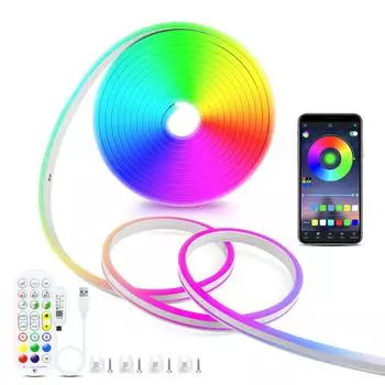 DC5V USB RGB Неоновая светодиодная лента Водонепроницаемая светодиодная неоновая лента Вывеска Bluetooth-приложение и пульт дистанционного управления для декора комнаты ТВ Настенное освещение 1M Kit