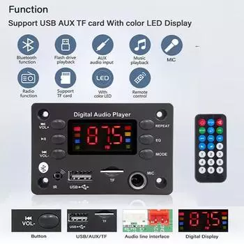 DC 5V-12V Bluetooth 5.0 MP3 WMA WAV APE Плата декодера Автомобильные аудиомодули громкой связи Микрофон USB TF FM Радио MP3 Музыкальный плеер Динамик