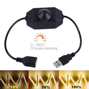 DC 5V LED Knob Dimmer Switch USB Female To Male Extension Cord with Rotary ON OFF Controller White Black for LED Strips Lights