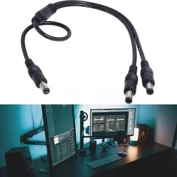 DC Y-образный разветвитель кабеля питания 18AWG 5,5x2,1 мм штекер на двойной 5,5x2,1 мм штекерный разветвитель кабеля питания для светодиодной панели камеры