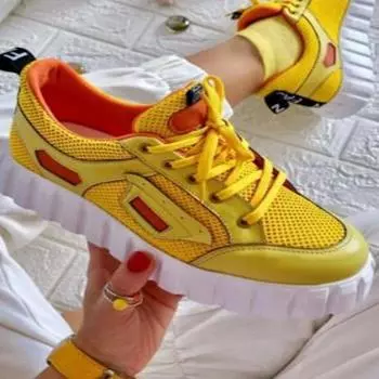 De Deporte De Mujer, модные трендовые спортивные женские туфли на платформе со шнуровкой, удобные кроссовки с цветными блоками 38 белый