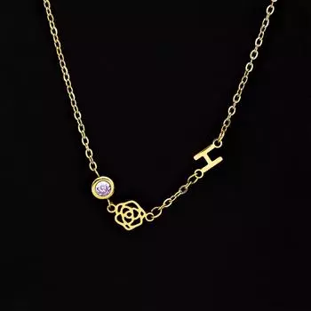 December Birthday Flower Birthstone Necklace Letter Diamond Pendant Letter Necklace