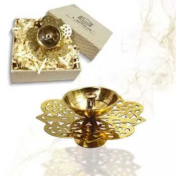 Decorative Brass Diya for Puja (Set of 1 Small 3inch Golden Round Star) Center Wick Holder Pital Akhand Deep Vilakku for Home Dcor,