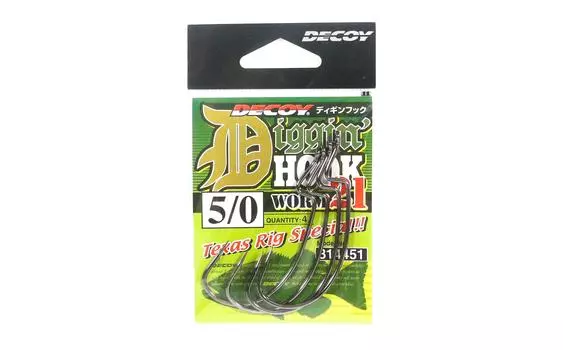 Decoy Worm 21 Diggin Hook Специальные крючки Texas Rig, размер 5/0 (4451)