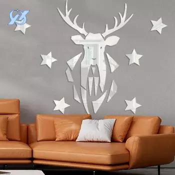 Deer head living room mirror decorative wall stickers self-adhesive acrylic wall stickers bedroom entertainment venue decoration stickers