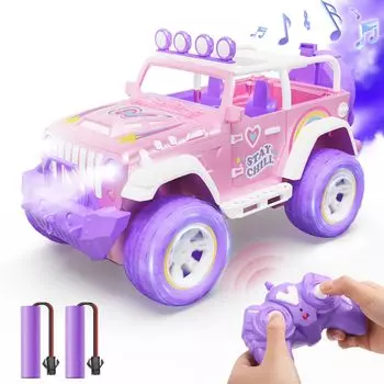 DEERC RC Jeep 2024, 1/16 Функция распыления, Ударопрочный, Светодиодные фонари, 50 минут работы, Внедорожник, Подарок для детей DE86-P