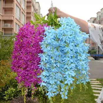 Декоративная цветочная лоза, сиреневая лоза, цветок глицинии, украшение для свадебной вечеринки, подвесная лоза для дома, свадебное растение, украшение фиолетовый