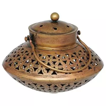 Декоративный средний подсвечник Dhoop & Tea Light/фонарь для стола Degchi/Dhuni с отделкой античным золотом