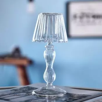 Delicate High Footed Striped Candlestick Glass Craft Candelabra Lamp Shaped Candle Holder Holiday Style 2