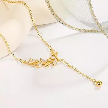 Delicate Spike Ping An Leaf Fringed Collarbone Chain Necklace, Female Mori Wind Wheat Spike Necklace