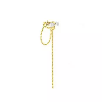 Delicate Zircon Star Pearl Long Ear Clips Sweet And Cool Temperament French Meteor Ear Hanging Earrings Without Earrings For Women copper