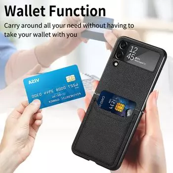 Деловой кожаный чехол со слотом для карт для Samsung Galaxy Z Flip4 Flip 4 Flip3 Flip 3 Zflip4 Zflip3, аксессуары для телефонов, чехол for Samsung Z Flip 3 серый