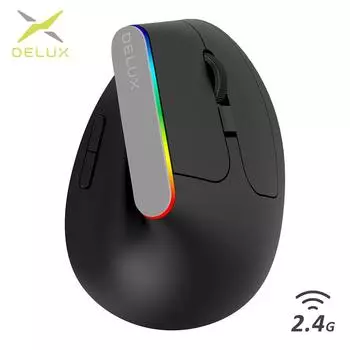 Delux M618C Беспроводная бесшумная эргономичная вертикальная игровая мышь с 6 кнопками USB-приемник RGB 1600 точек на дюйм оптическая мышь с для ПК M618C White