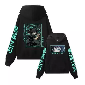 Demon Slayer Япония Аниме Мужчины Женщины Толстовка Harajuku Muichiro Tokito Графический принт Плюс Размер Толстовка Уличная одежда Женский пуловер