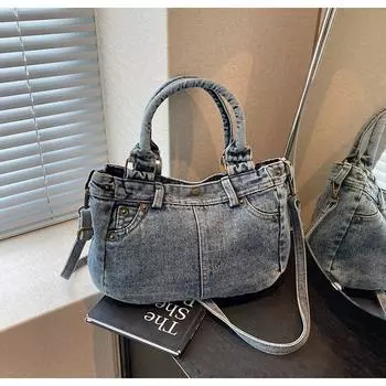 Denim bag women s large-capacity new summer versatile messenger bag casual shoulder commuter tote bag джинсовый синий
