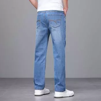 Denim Fabric Light Straight Trousers Light Business Jeans 29
