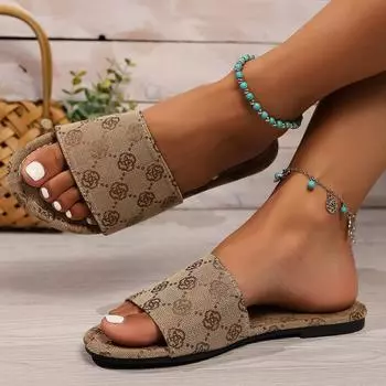 Denim Slippers for Women Shoes Flat Sandals Peep Toe Ladies Casual Slides Female Beach Slippers Flat Shoes 36 хаки