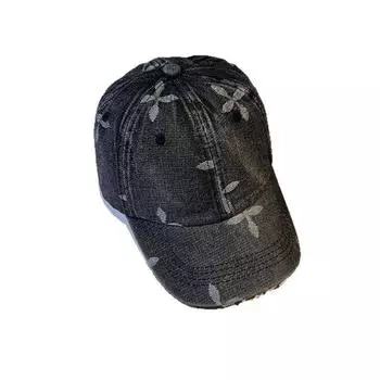 Denim Washed Retro Baseball Cap With Cross Print Design For Daily Wear Casual