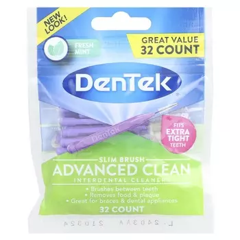 DenTek, Slim Brush Interdent Cleaner, Advanced Clean, свежая мята, 32 шт.