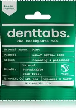 Denttabs Natural Toothpaste Tablets without Fluoride Dentifrice sans fluor en comprims TU прозрачный
