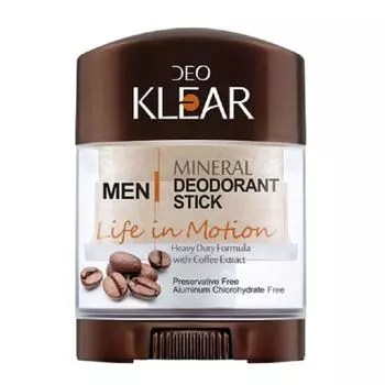 DEOKLEAR Минеральный дезодорант-стик 70 г. (Жизнь в движении) - Энергетический препарат с экстрактом кофе 70 g.