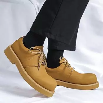 Derby men s thick soled shoes Trendy minimalist versatile style Daily leisure Outdoor party youth adult high-quality shoes 38 жёлтый