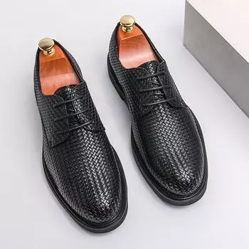 Derby Shoe Men PU Microfiber Leather Lace Up Anti-skid Fashion Comfortable Anti-skid Business Formal Banquet Shoes 38 чёрный