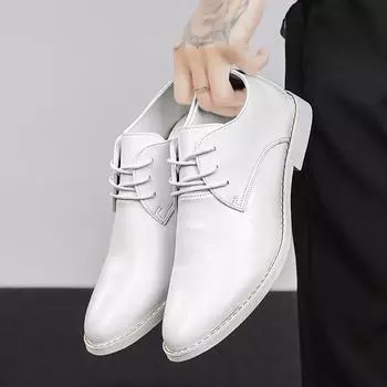 Derby Shoes Men PU Solid Color Pointed Lace Up Low Heel Business Formal Shoes Classic Comfortable Men Shoes 39 чёрный